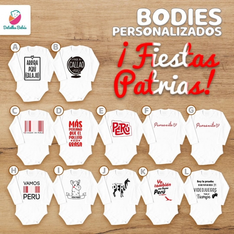 Polos Personalizados para bebe temática Perú Fiestas Patrias